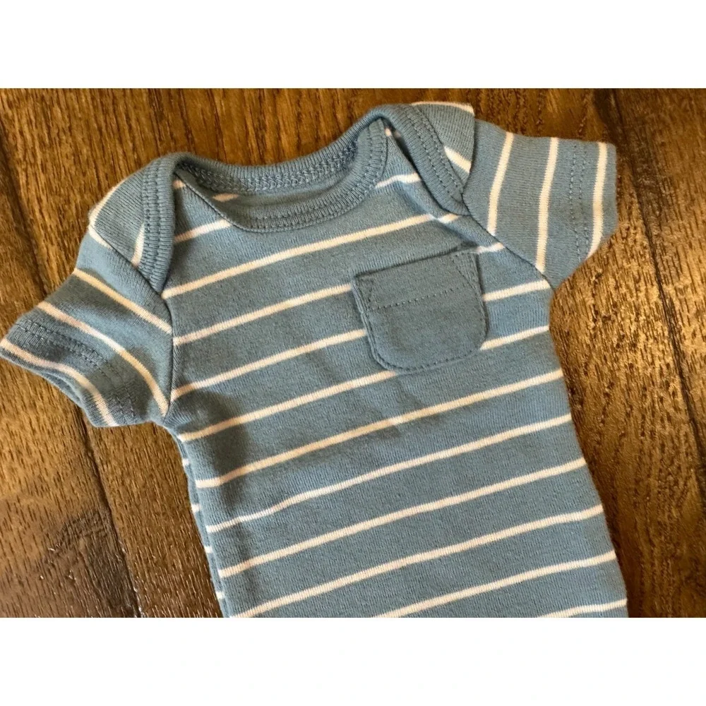 Carters Preemie Baby Boy Outfit Bodysuit‎ Pants 2 Piece Reborn Doll Striped Blue